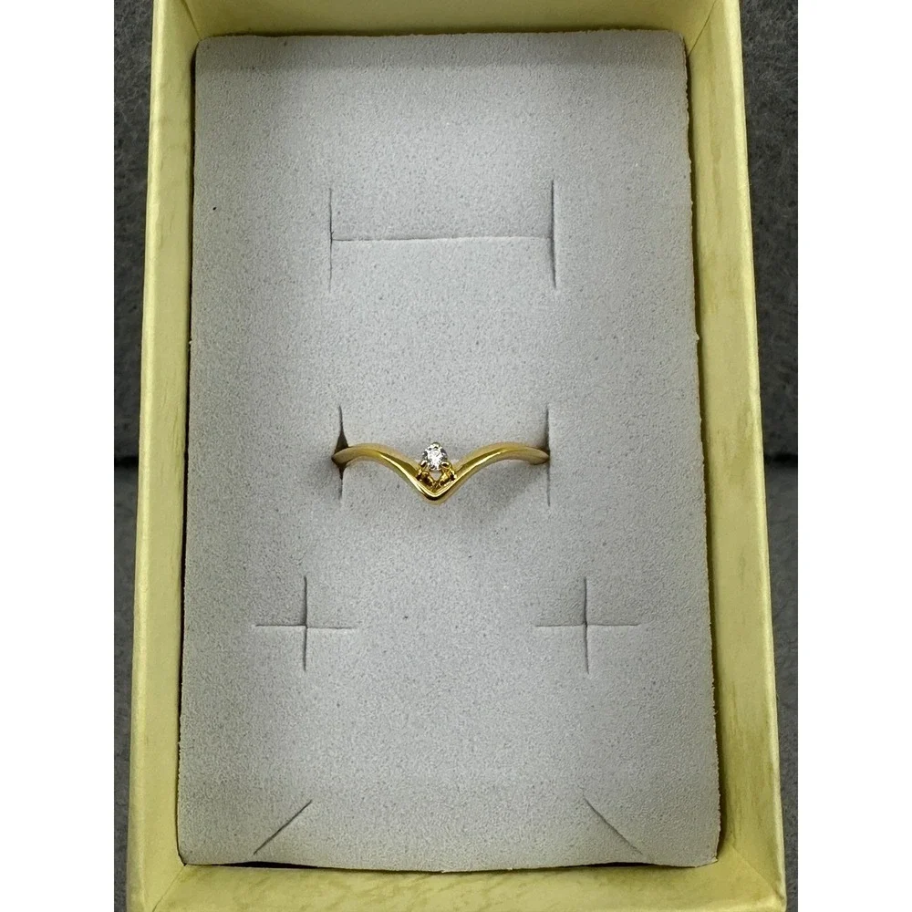 Gold Tone V Wishbone Ring with Cubic Zirconia Accent‎ Fashion Jewelry Size 6